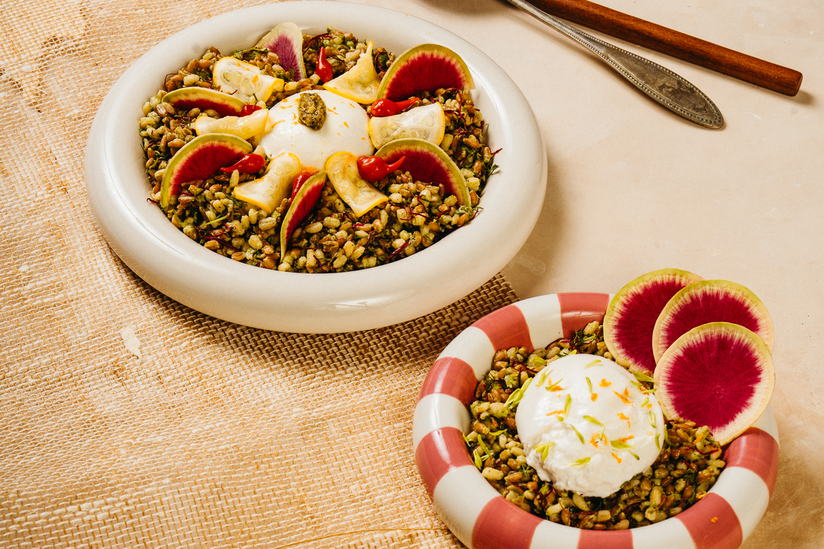 burrata met parelgort